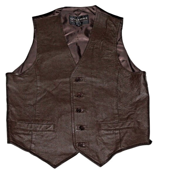 WILSONS Leather Vest Medium Brown The Leather Experts 2 Pocket Biker Motorcycle - Picture 4 of 12